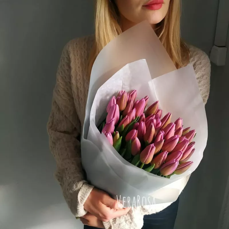 Букет с тюльпанами «Монобукет Лавандовые тюльпаны »